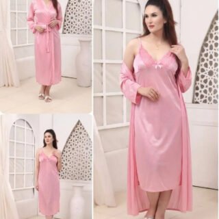 Pink Silk Lace Nightgown for women with elegant lace details