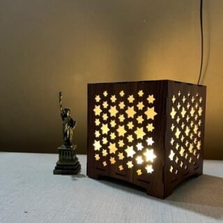 Star Design Wooden Table Lamp with golden light
