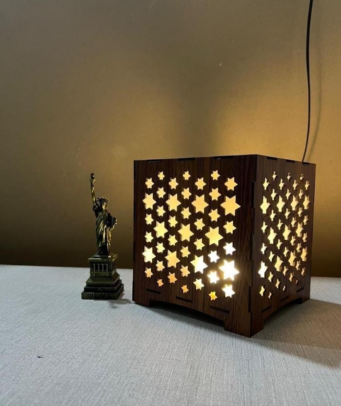 Star Design Wooden Table Lamp, Golden Warm Glow | Home Decor | Decoration Lamps 1 Star Design Wooden Table Lamp with golden light