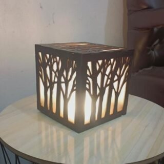 Tree Design Wooden Table Lamp dark brown MDF