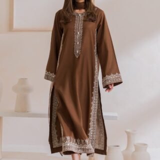 Nafeesa Emb 3PC Cotton Suit with embroidered long shirt and chiffon dupatta