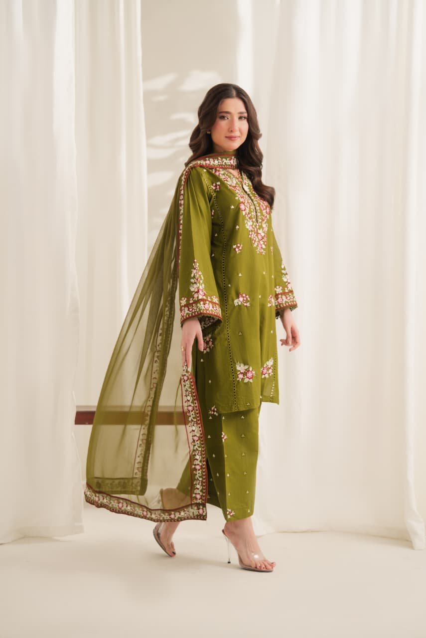 Anarkali Embroidered 3PC Premium Lawn Suit | Stitched Collection 2 Anarkali Embroidered 3PC Premium Lawn Suit | Stitched Collection - Image 2