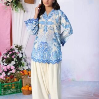 Blue Blossom 2PC Farshi Suit in premium Lawn Silk