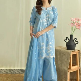 Aqua Embroidery 3PC pure cotton Farshi suit