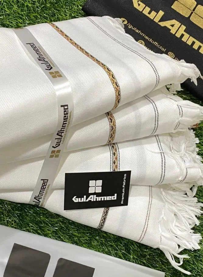 Gul Ahmed Wool Shawl White with Gold Border 3 Yards 2 Gul Ahmed Wool Shawl White with Gold Border 3 Yards - Image 2