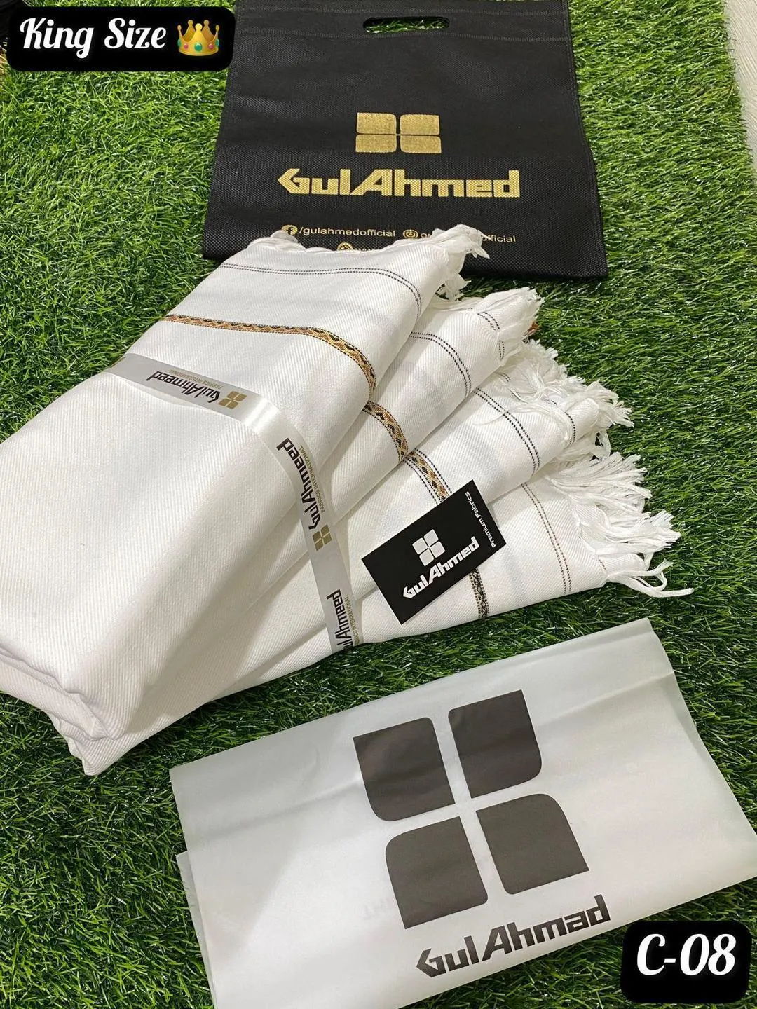 Gul Ahmed Wool Shawl White with Gold Border 3 Yards 1 Gul Ahmed Wool Shawl White with Golden Border