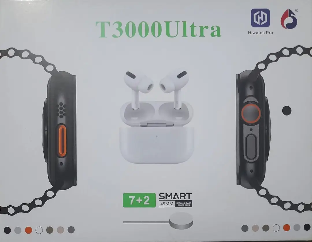 T 3000 Ultra Smart Watch 7+2 in 1 with Earbuds 1 T 3000 Ultra Smart Watch 7+2 in 1 with Earbuds