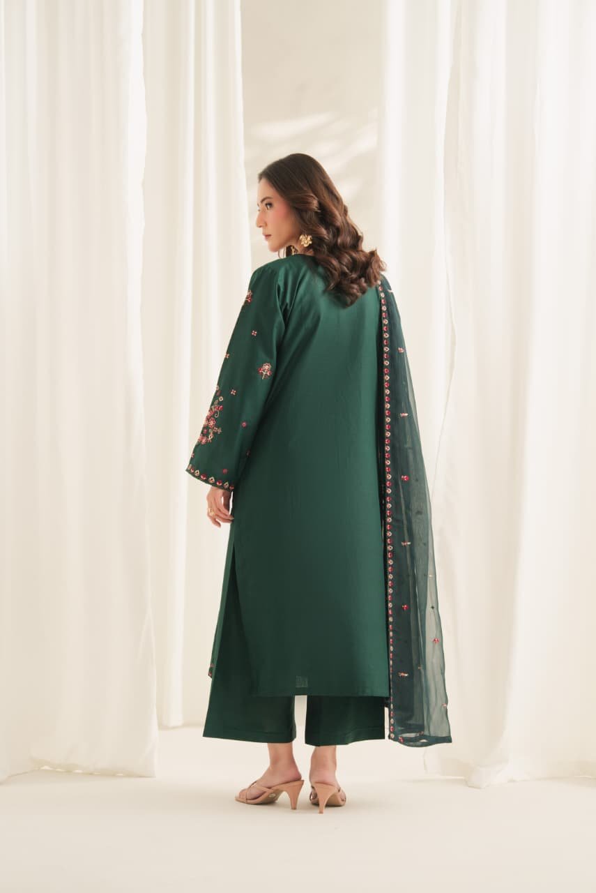 Soha Embroidered 3PC Lawn Suit with Plazo | Stitched Collection 13 Soha Embroidered 3PC Suit with plazo