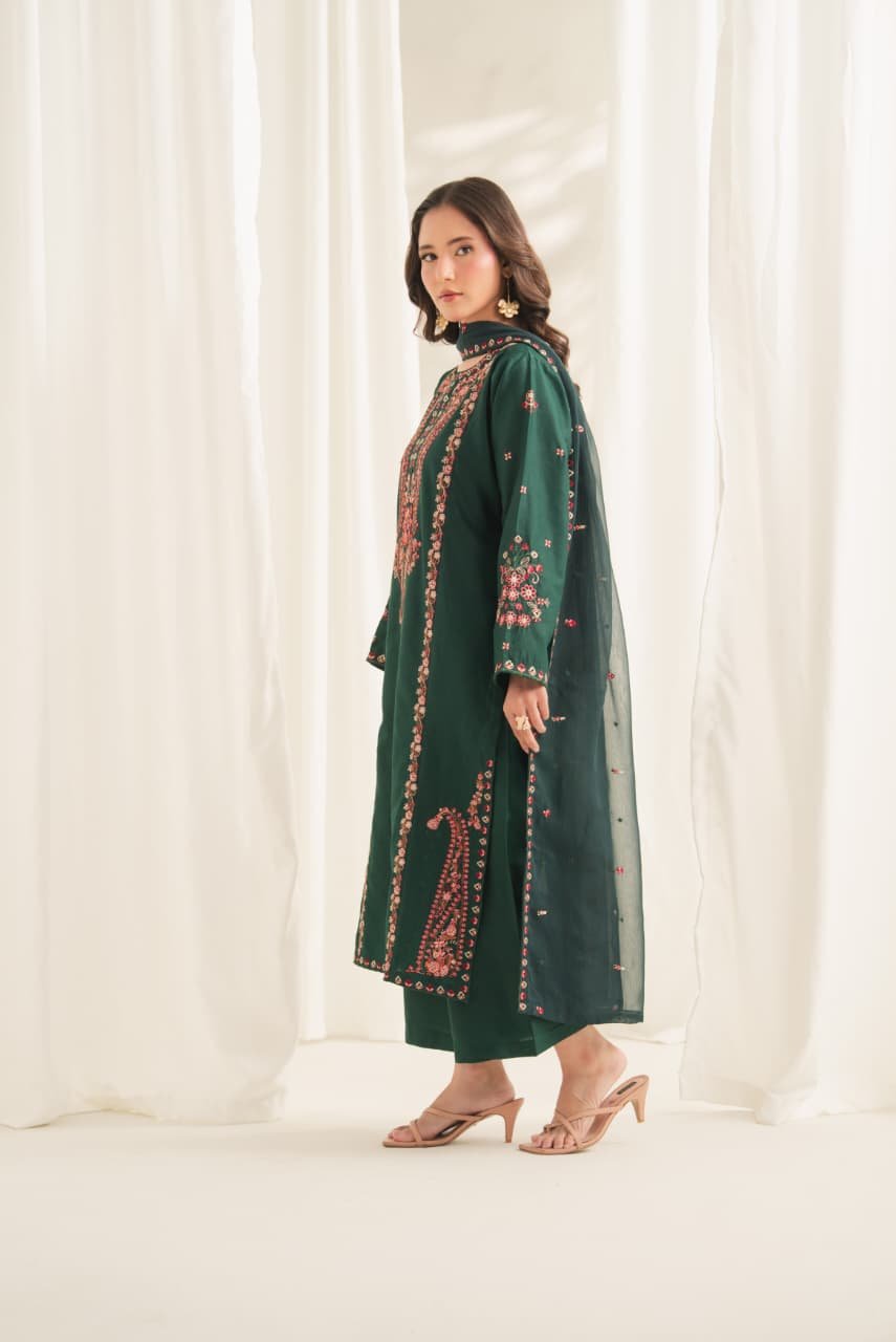 Soha Embroidered 3PC Lawn Suit with Plazo | Stitched Collection 3 Soha Embroidered 3PC Lawn Suit with Plazo | Stitched Collection - Image 3