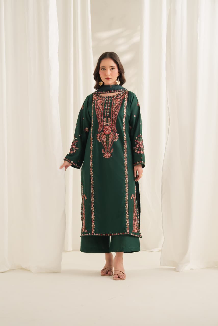 Soha Embroidered 3PC Lawn Suit with Plazo | Stitched Collection 1 Soha Embroidered 3PC Suit with plazo
