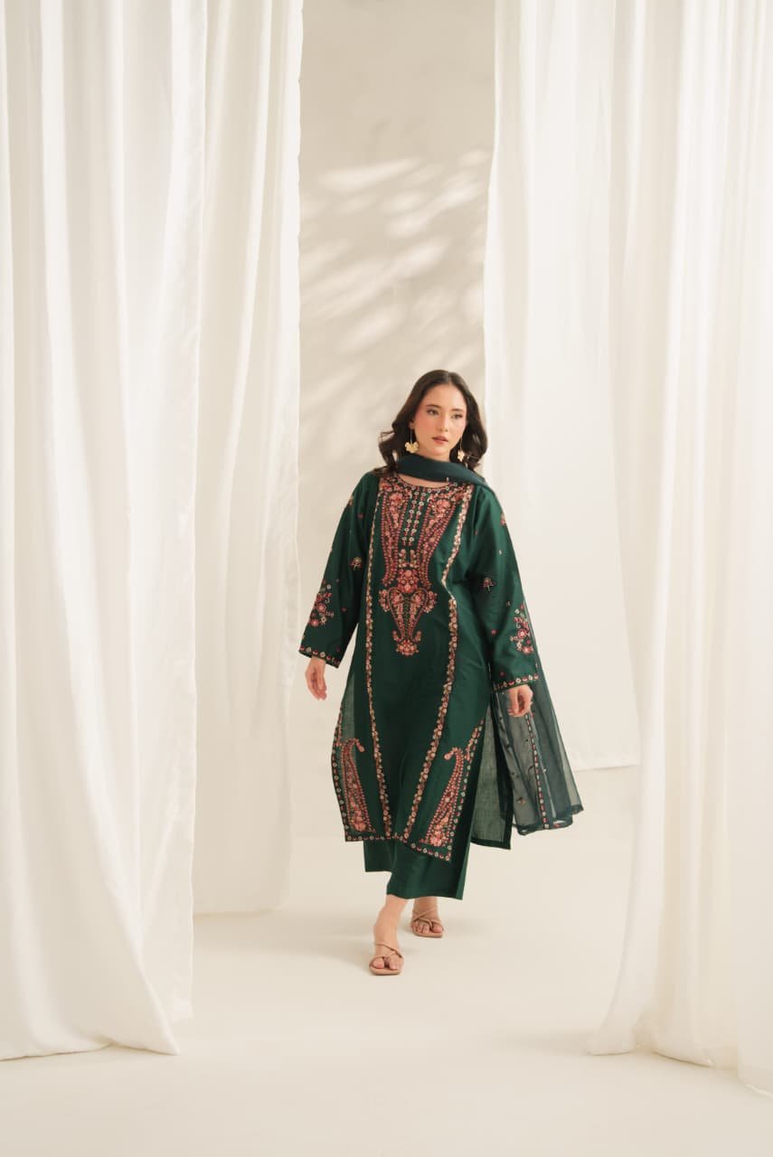 Soha Embroidered 3PC Lawn Suit with Plazo | Stitched Collection 6 Soha Embroidered 3PC Lawn Suit with Plazo | Stitched Collection - Image 6