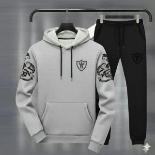 Men's Fleece Hoodie Tracksuit Grey Black Royal Crest