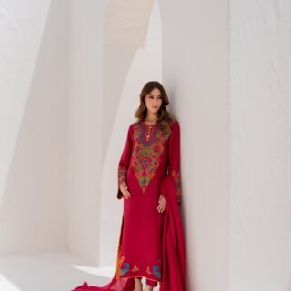 Anusha Emb 3PC Stone Linen Winter Suit